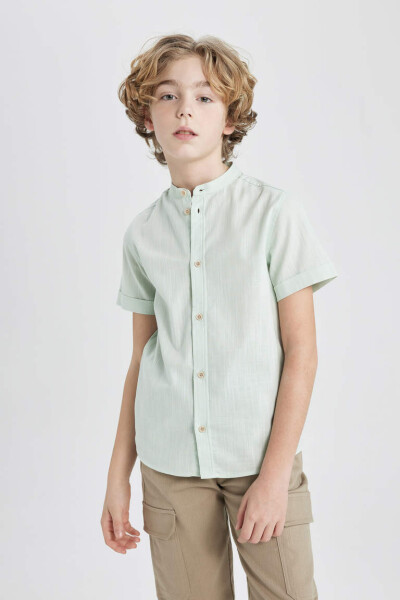 Boys' Linen Look Short Sleeve Shirt with Collar Mint - 4