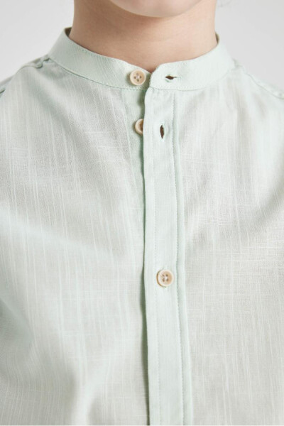 Boys' Linen Look Short Sleeve Shirt with Collar Mint - 5