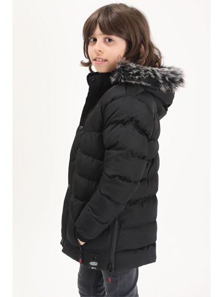 Boys' Logo Printed Black Puffer Jacket 15488 - 8