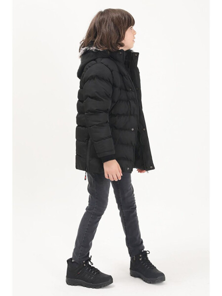 Boys' Logo Printed Black Puffer Jacket 15488 - 9