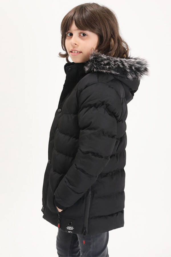 Boys' Logo Printed Black Puffer Jacket 15488 - 13