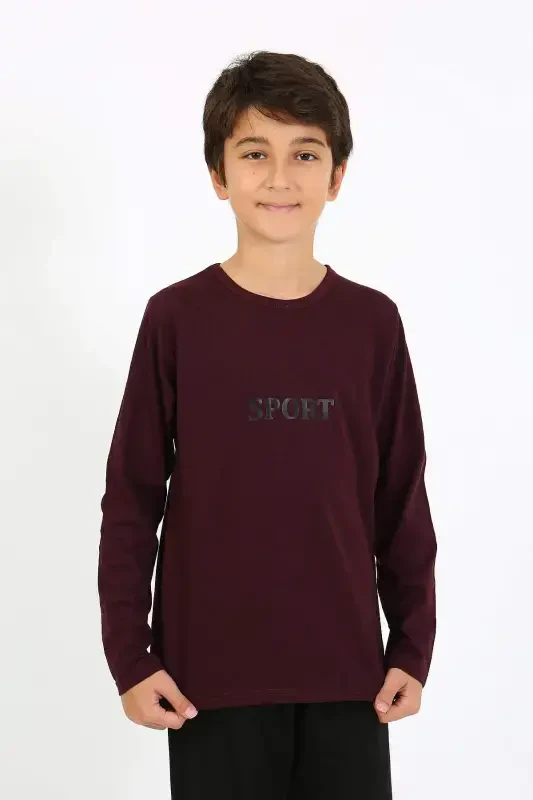 Boy's Long Sleeve Knitted Pajamas Set 20437 Burgundy - 2