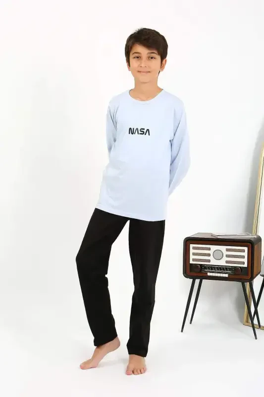 Boy's Long Sleeve Knitted Pajamas Set 20437 IceBlue - 5