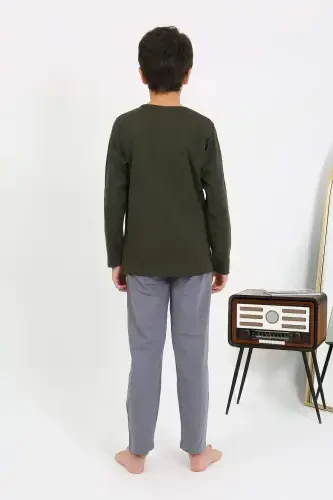 Boys Long Sleeve Knitted Pajamas Set 20437 Khaki - 5
