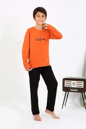 Boy's Long Sleeve Knitted Pajamas Set 20437 Orange - 1