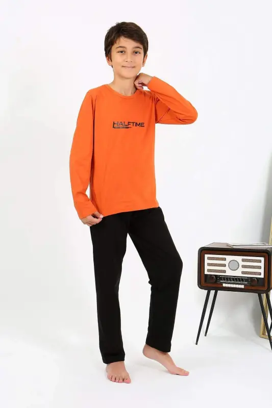 Boy's Long Sleeve Knitted Pajamas Set 20437 Orange - 1