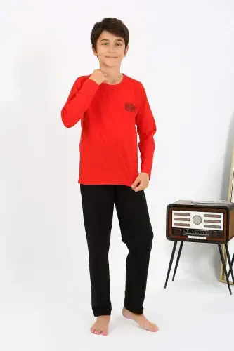 Boy's Long Sleeve Knitted Pajamas Set 20437 Red - 3