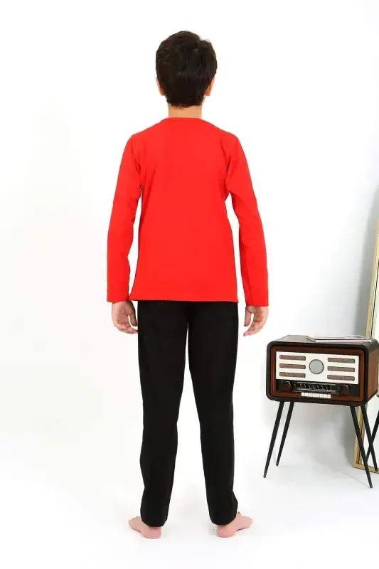 Boy's Long Sleeve Knitted Pajamas Set 20437 Red - 4