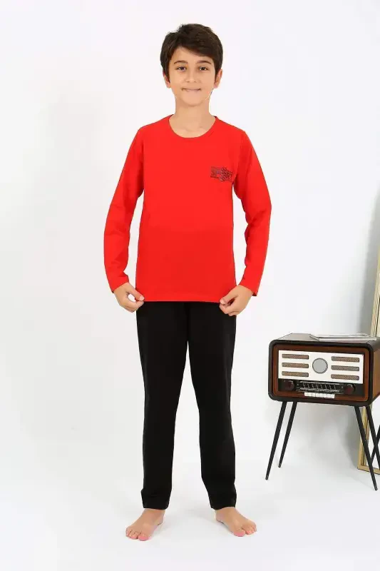 Boy's Long Sleeve Knitted Pajamas Set 20437 Red - 5