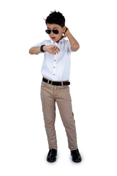 Boy's Long Sleeve Shirt, Pants and Belt Set - Modazone