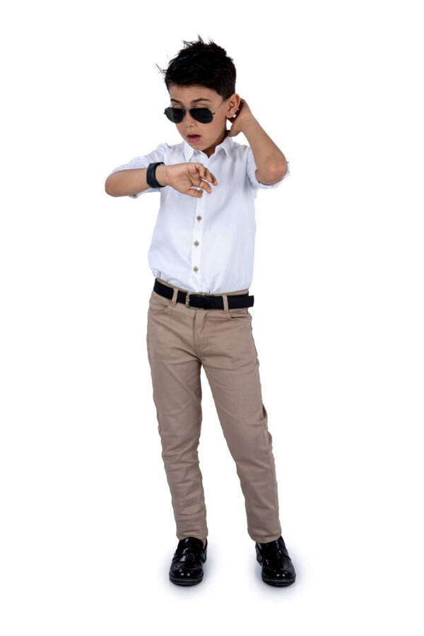 Boy's Long Sleeve Shirt, Pants and Belt Set - 1