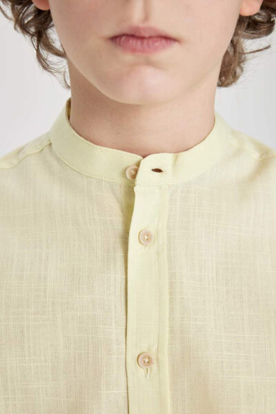 Boys' Long Sleeve Shirt with Stand Collar, Light Yellow - 5