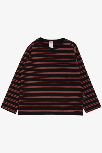 Boy's Long Sleeve T-Shirt Buttoned Striped 9 Months-3 Years, Black - Modazone