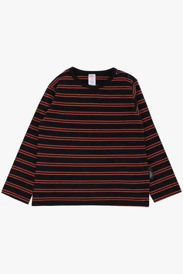 Boy's Long Sleeve T-Shirt Buttoned Striped 9 Months-3 Years, Black - 1