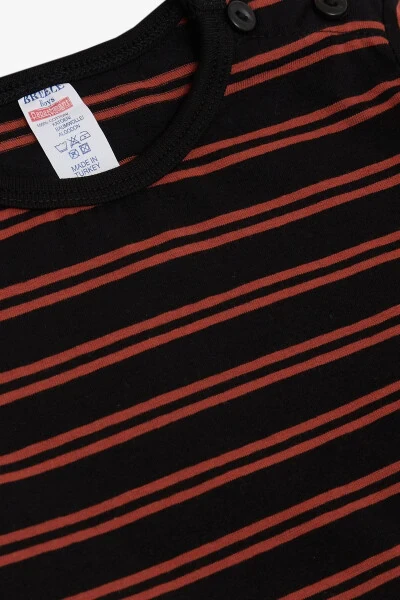 Boy's Long Sleeve T-Shirt Buttoned Striped 9 Months-3 Years, Black - 3