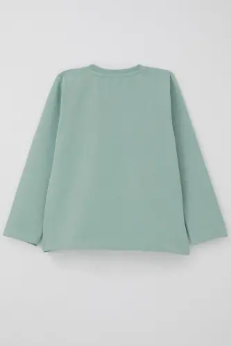 Boy's Long Sleeve T-Shirt Pocket Detail Cool Letter Patched 9 Months-3 Years, Teal - BREEZE (1)