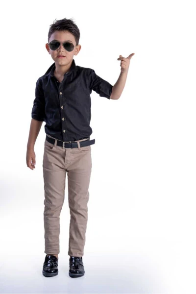 Boys Long-Sleeved Shirt, Pants & Belt Set - RENKLI DIYAR