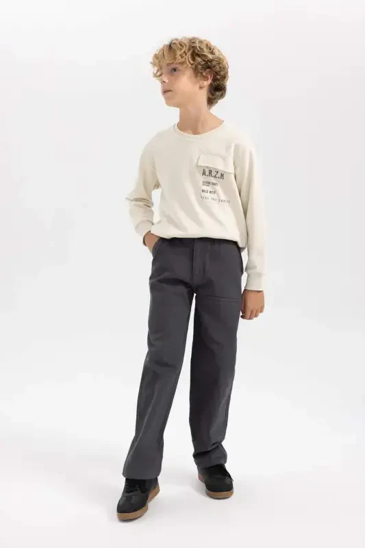 Boys' Loose Fit Standard Leg Gabardine Trousers A5728a823wn - 3