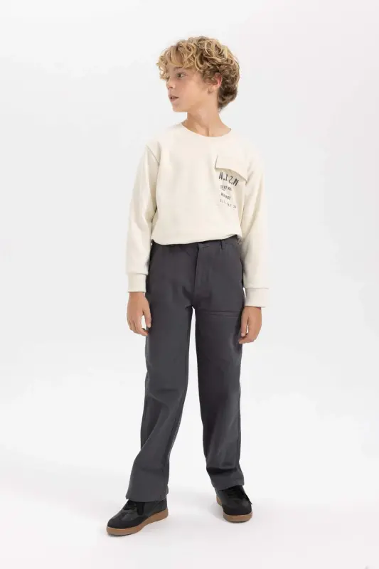 Boys' Loose Fit Standard Leg Gabardine Trousers A5728a823wn - DEFACTO