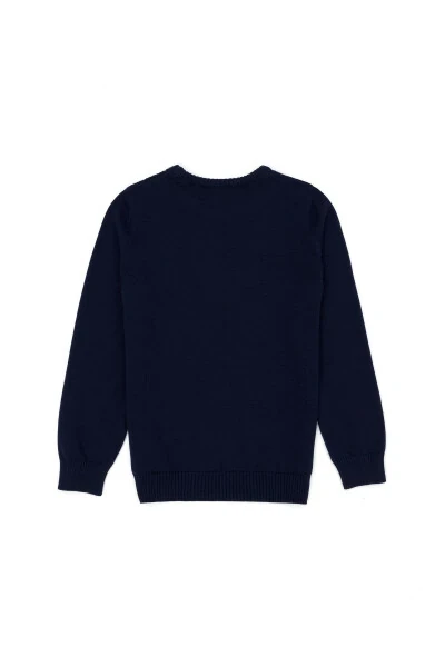 Boy's Navy Blue Basic Bike Neck Sweater 50269033-VR033 - 5