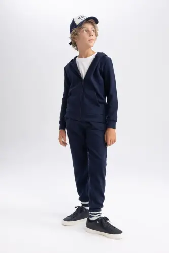Boys' Navy Blue Hooded School Jacket T7468a623au - DEFACTO (1)