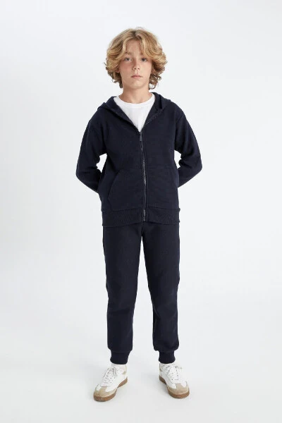 Boys' Navy Blue Hooded Zipper School Jacket T7468A624AU - DEFACTO (1)