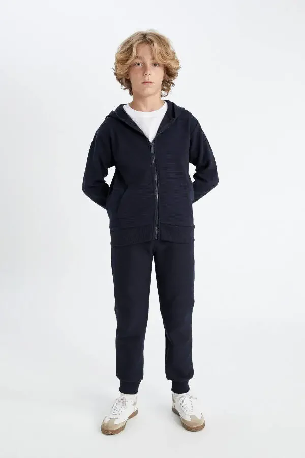 Boys' Navy Blue Hooded Zipper School Jacket T7468A624AU - 2