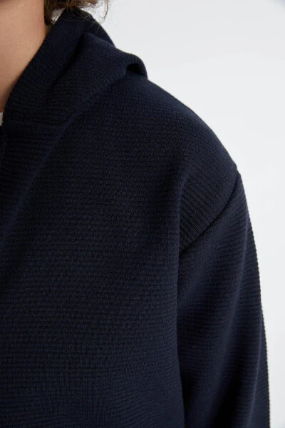 Boys' Navy Blue Hooded Zipper School Jacket T7468A624AU - 5