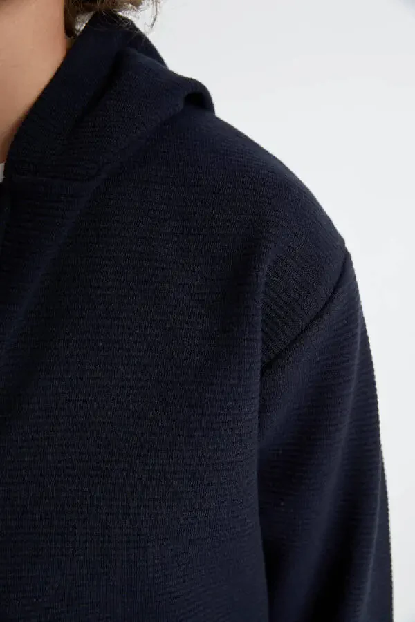 Boys' Navy Blue Hooded Zipper School Jacket T7468A624AU - 5