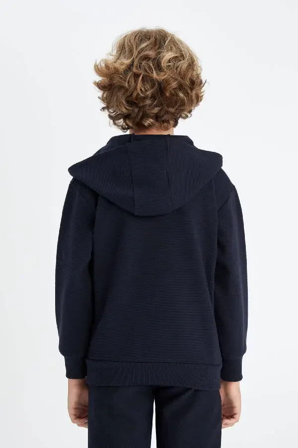 Boys' Navy Blue Hooded Zipper School Jacket T7468A624AU - 6