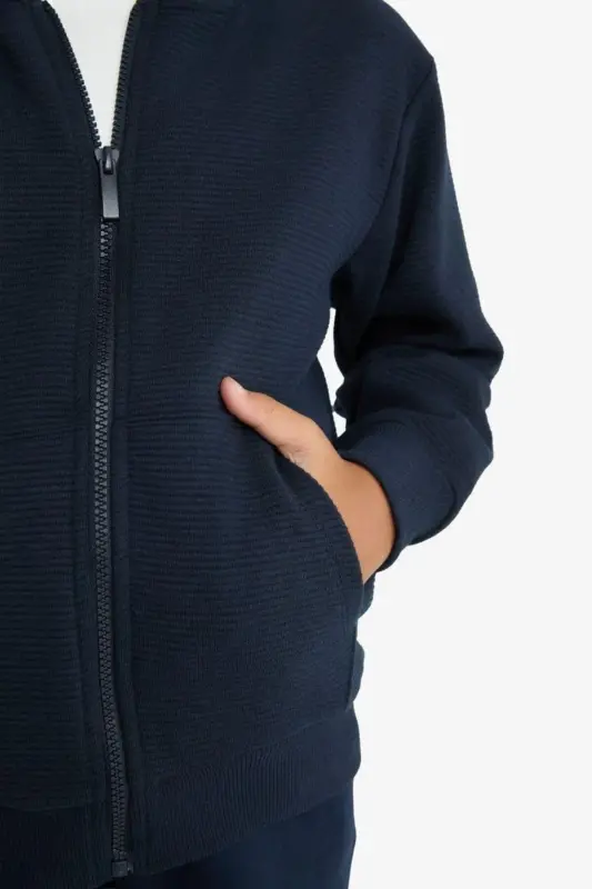 Boys' Navy Blue Hooded Zipper School Jacket T7468A624AU - 8