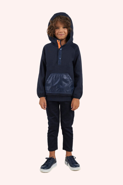 Boys' Navy Blue Hoodie Sweatshirt - PANÇO (1)
