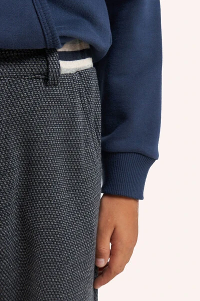 Boys' Navy Blue Knit Trousers with Elastic Waistband - 4