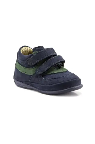 Boys navy blue leather orthopedic support first step boots - 9