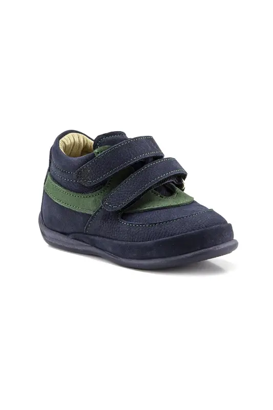 Boys navy blue leather orthopedic support first step boots - 9