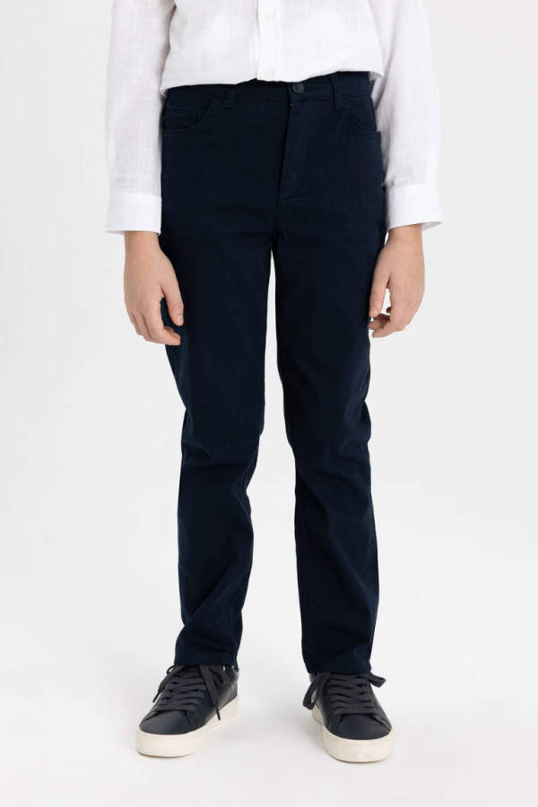 Boys Navy Blue Plain Leg Gabardine Trousers Navy - 4