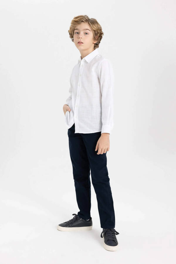 Boys Navy Blue Plain Leg Gabardine Trousers Navy - 9