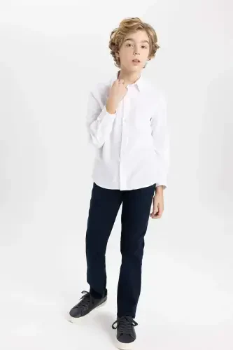Boys Navy Blue Plain Leg Gabardine Trousers X4224a624sm - 1