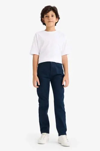 Boys Navy Blue Plain Leg Gabardine Trousers X4224a624sm - 1