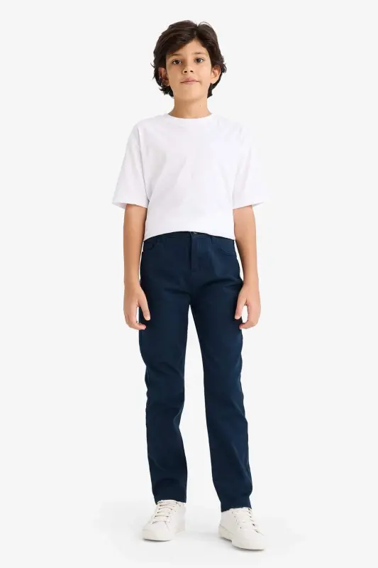 Boys Navy Blue Plain Leg Gabardine Trousers X4224a624sm - 1