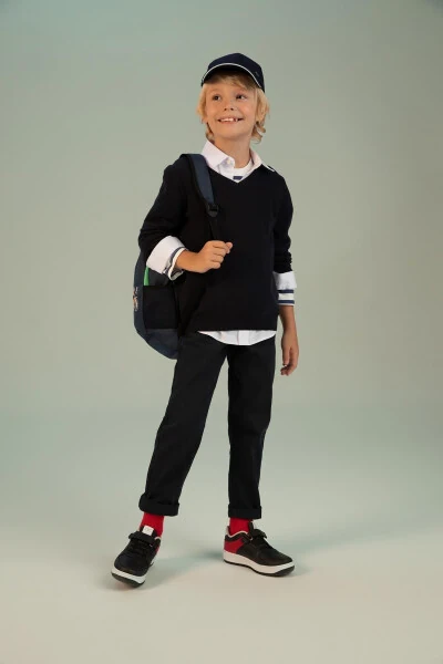 Boys Navy Gabardine School Trousers - DEFACTO
