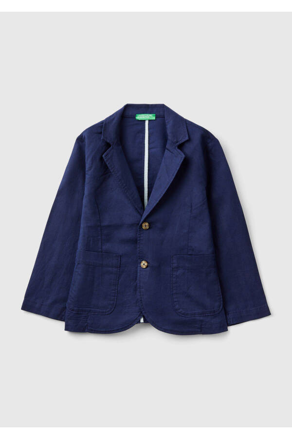 Boys' Navy Linen Blend Jacket - 1