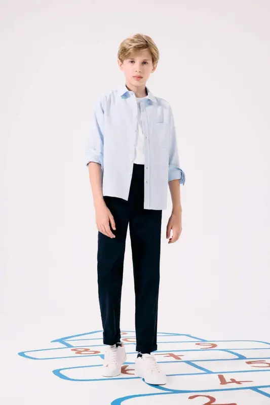 Boys Navy Plain Leg Gabardine Trousers U3254a623au - DEFACTO