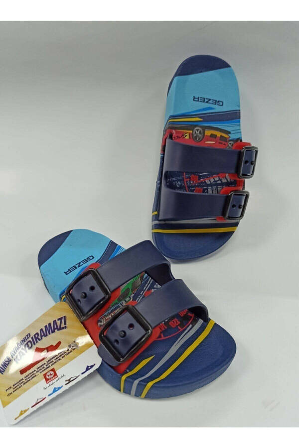 Boys' New Season Car Figured Non-Slip Slippers - Navy - 8