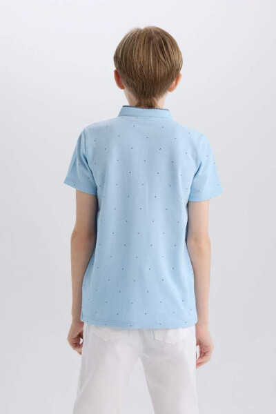Boys' Notched Collar Patterned Pique Short Sleeve Polo T-Shirt Light Blue - 6