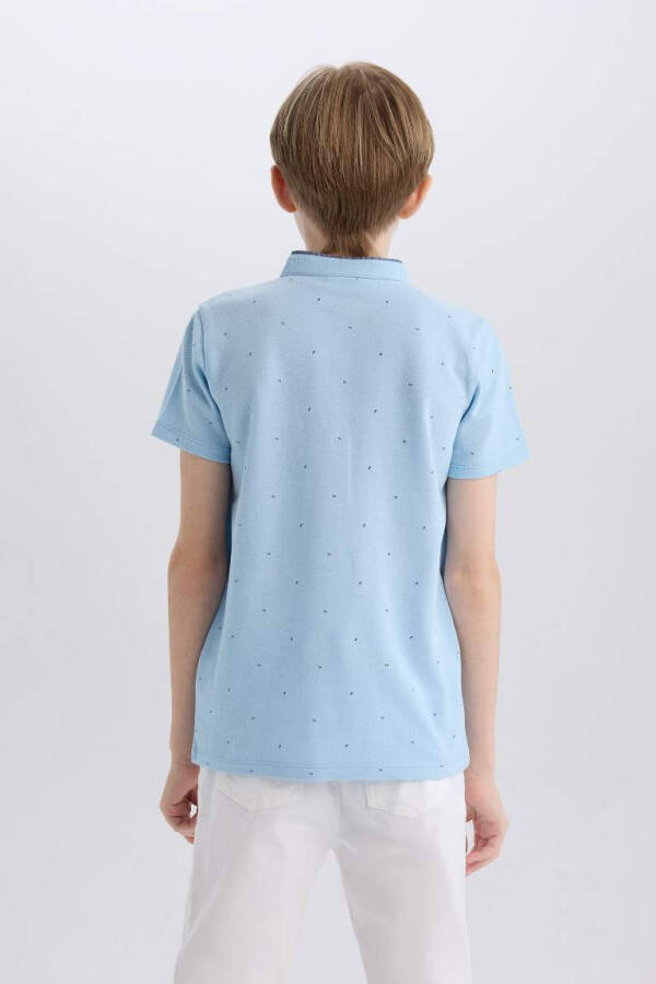 Boys' Notched Collar Patterned Pique Short Sleeve Polo T-Shirt Light Blue - 6