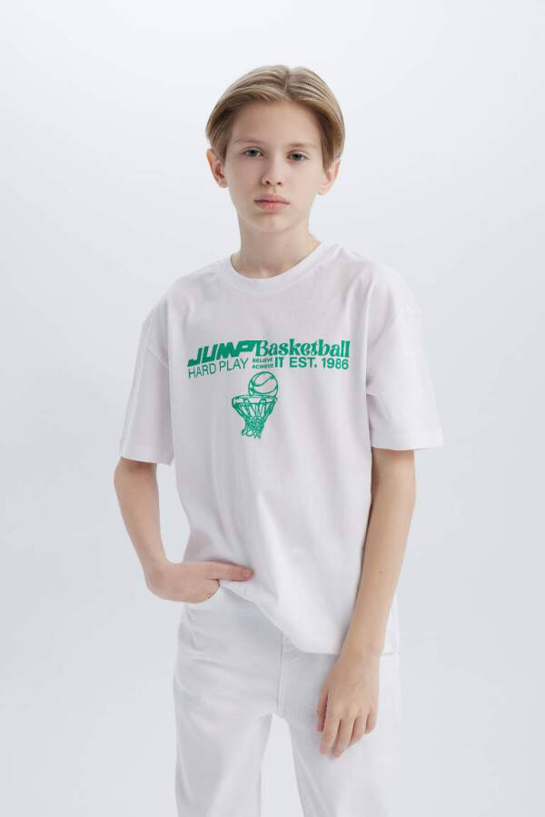 Boys Oversize Fit Crew Neck Printed Short Sleeve T-Shirt White - 1