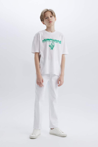 Boys Oversize Fit Crew Neck Printed Short Sleeve T-Shirt White - DEFACTO (1)