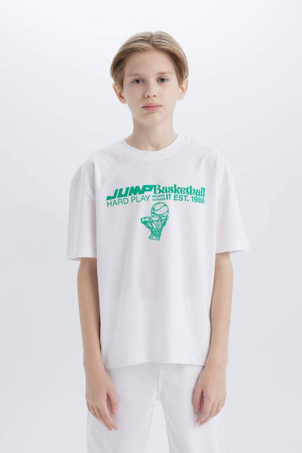 Boys Oversize Fit Crew Neck Printed Short Sleeve T-Shirt White - 3
