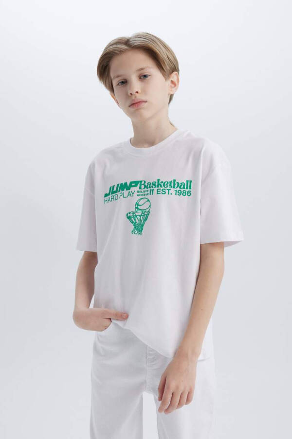 Boys Oversize Fit Crew Neck Printed Short Sleeve T-Shirt White - 4